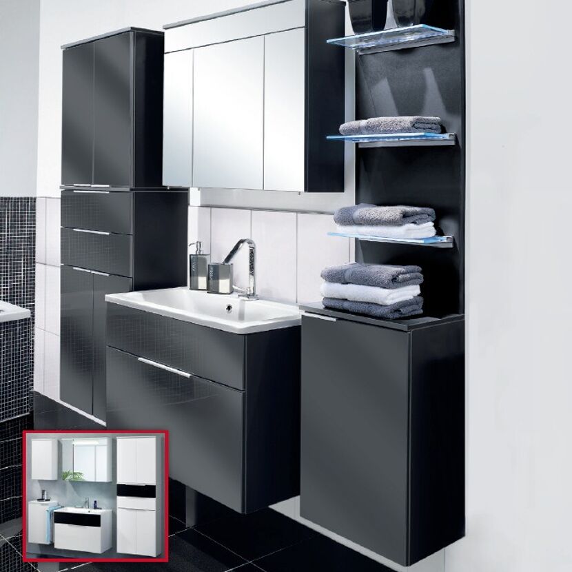Schwarzes Badezimmermöbel-Set mit Handtüchern