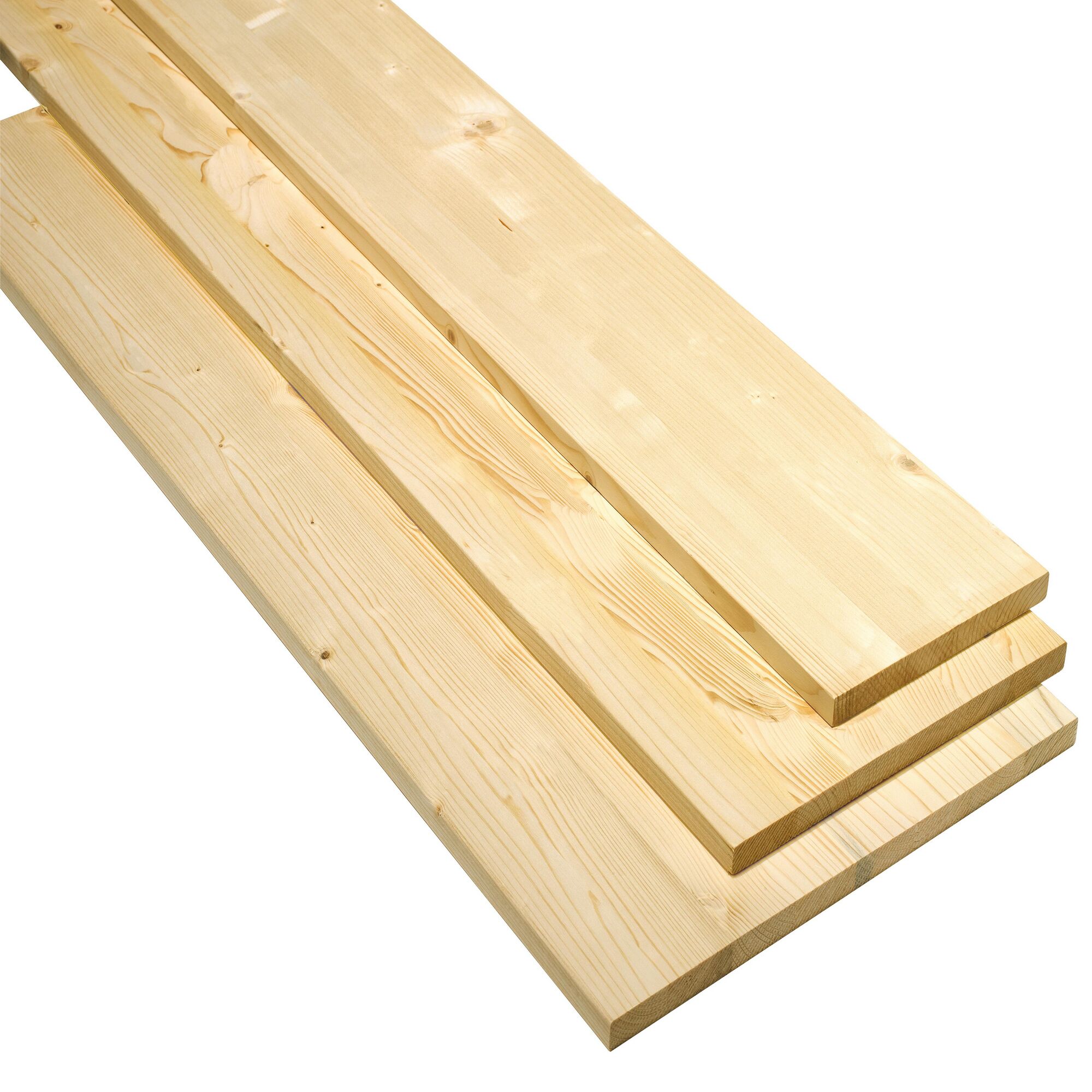 Drei übereinanderliegende Bretter aus Fichtenleimholz