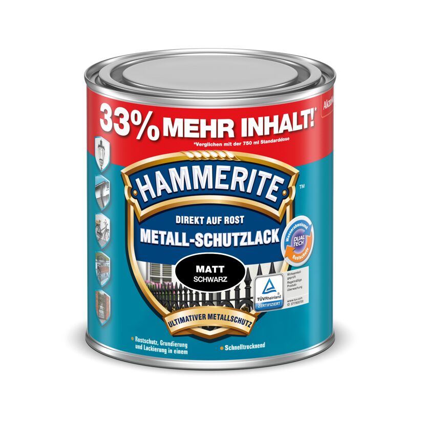 Hammerite Metall-Schutzlack matt schwarz