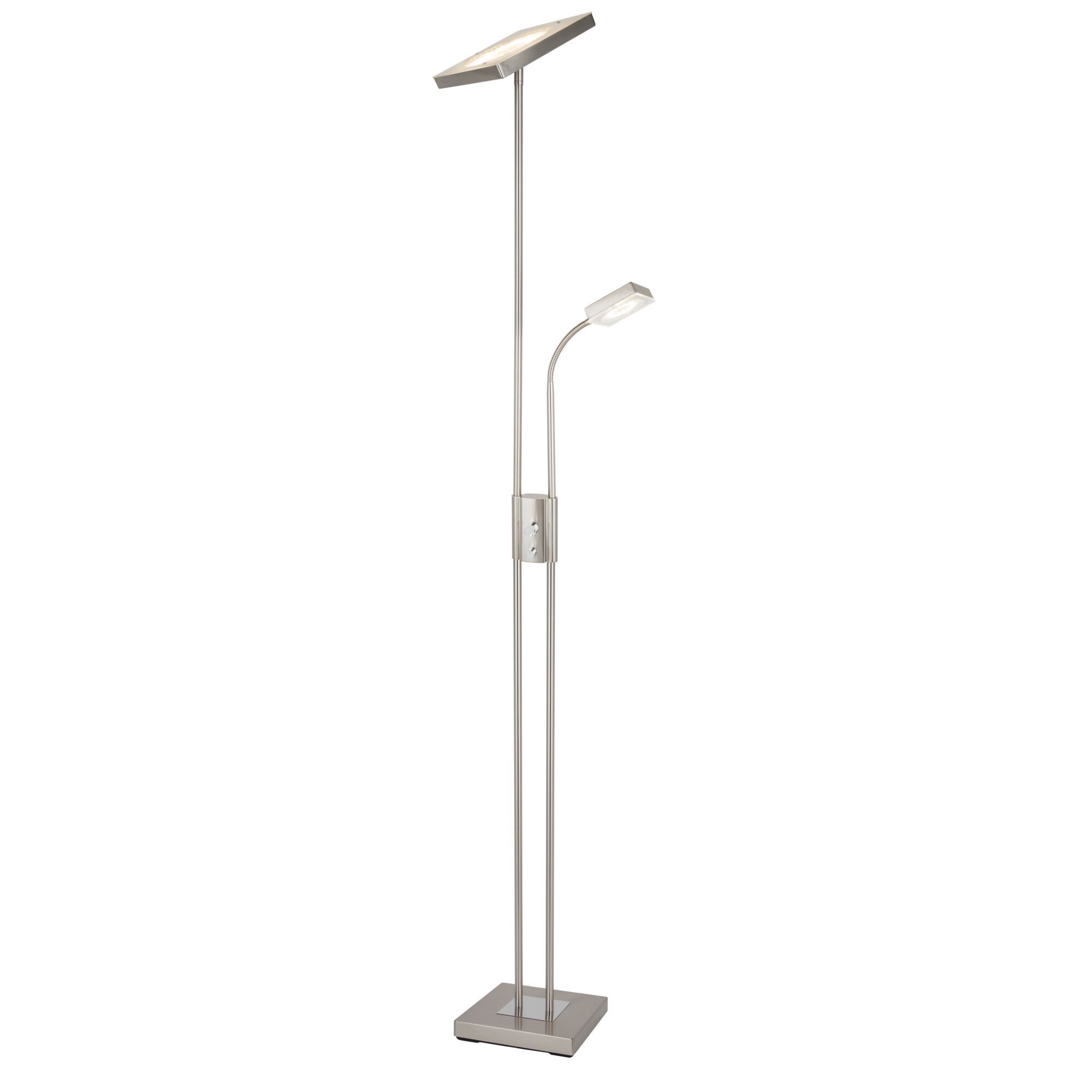 Nickel Stehleuchte mit zwei LED-Leuchten