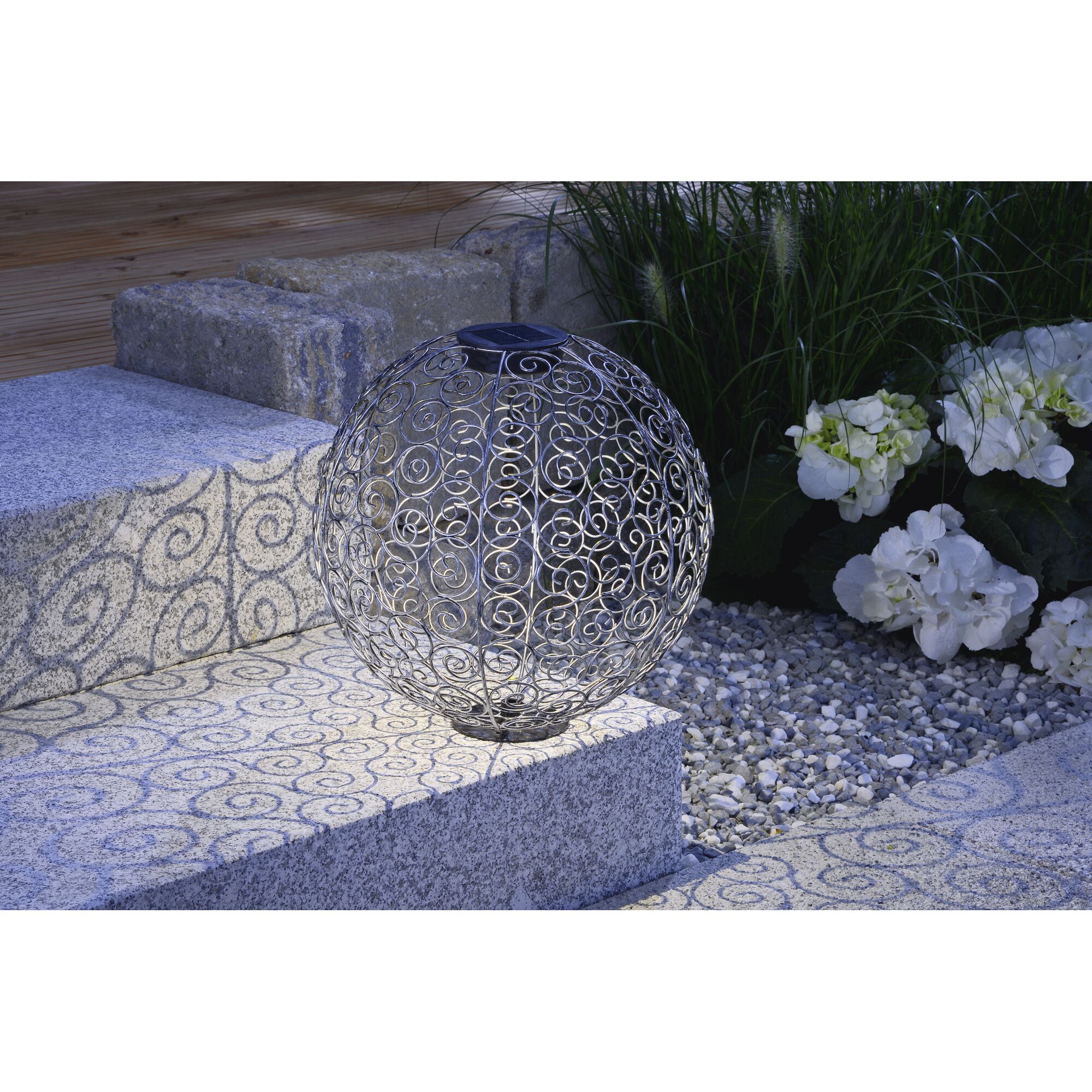 Solar-Kugel antik silber 30 cm