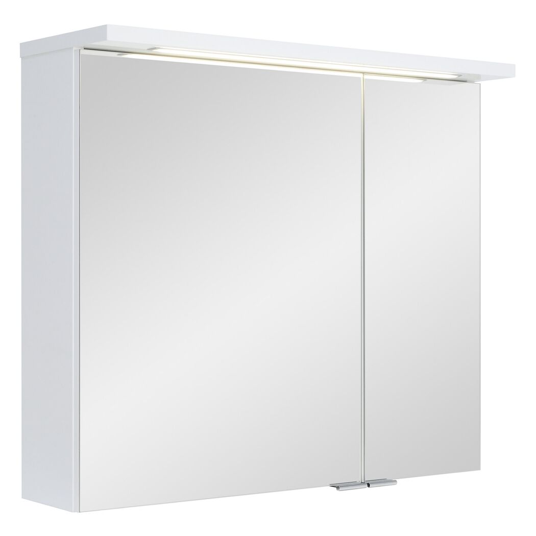 Weißer LED-Spiegelschrank Emily mit zwei Türen.