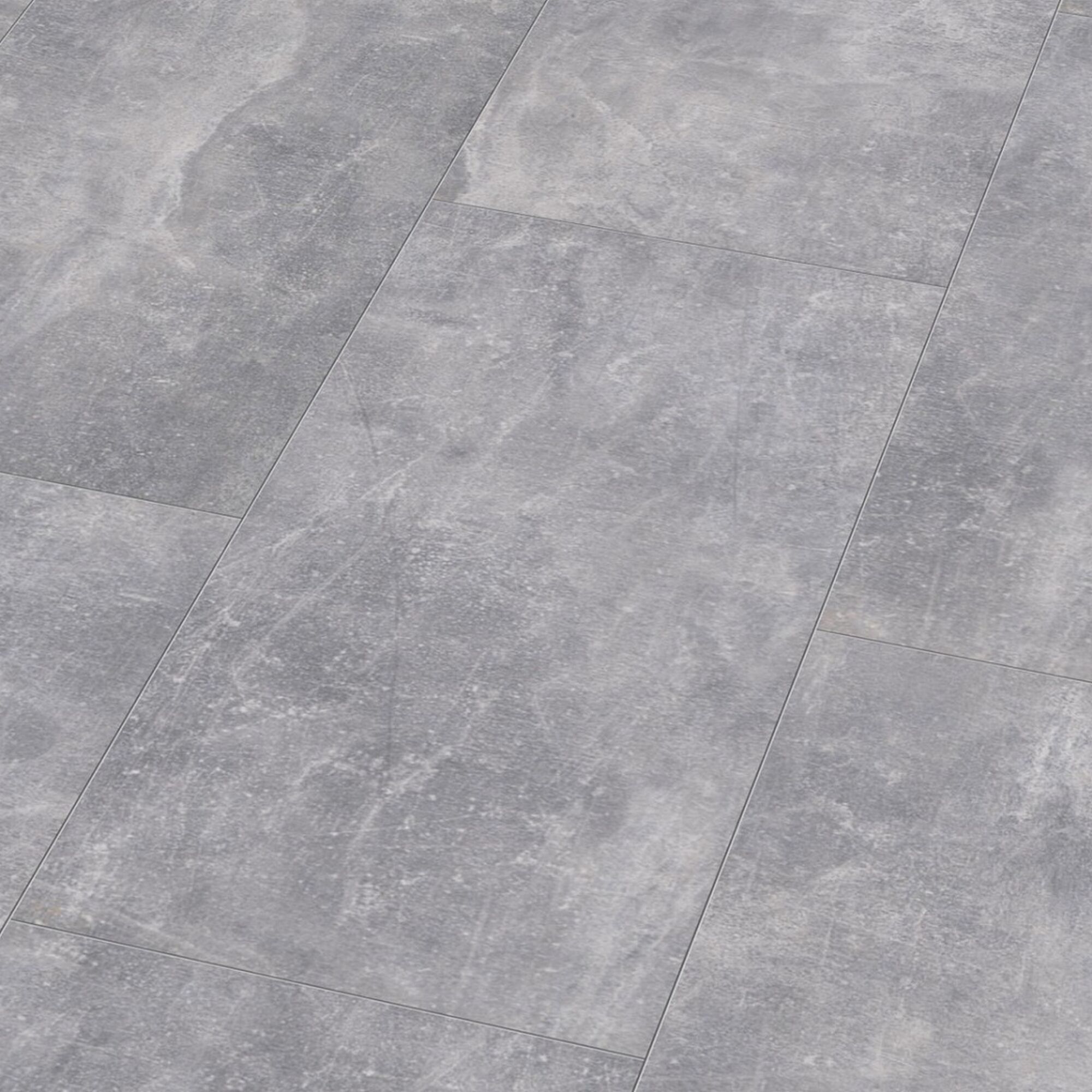 Grauer Laminatboden in Fliesenoptik