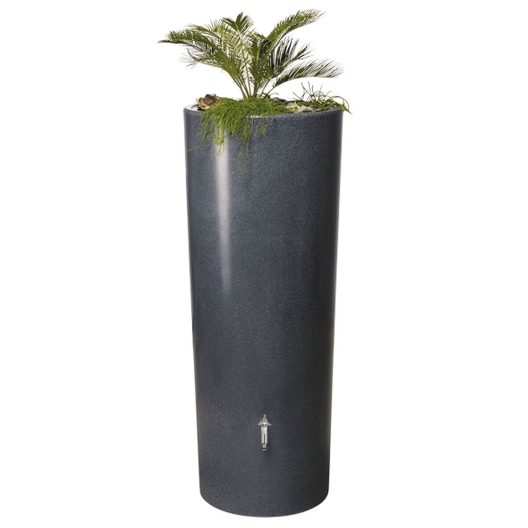 Regenspeicher Stone 2in1 silber mit Pflanze