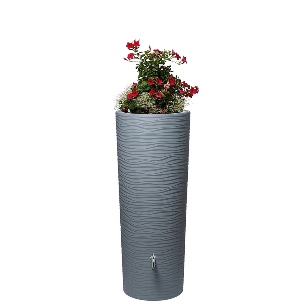 Grauer Regentank Natura 2in1 mit Blumen