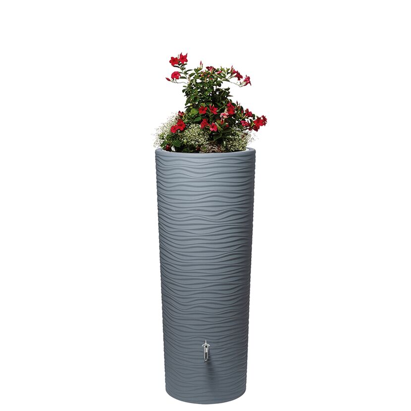 Grauer Regentank Natura 2in1 mit Blumen