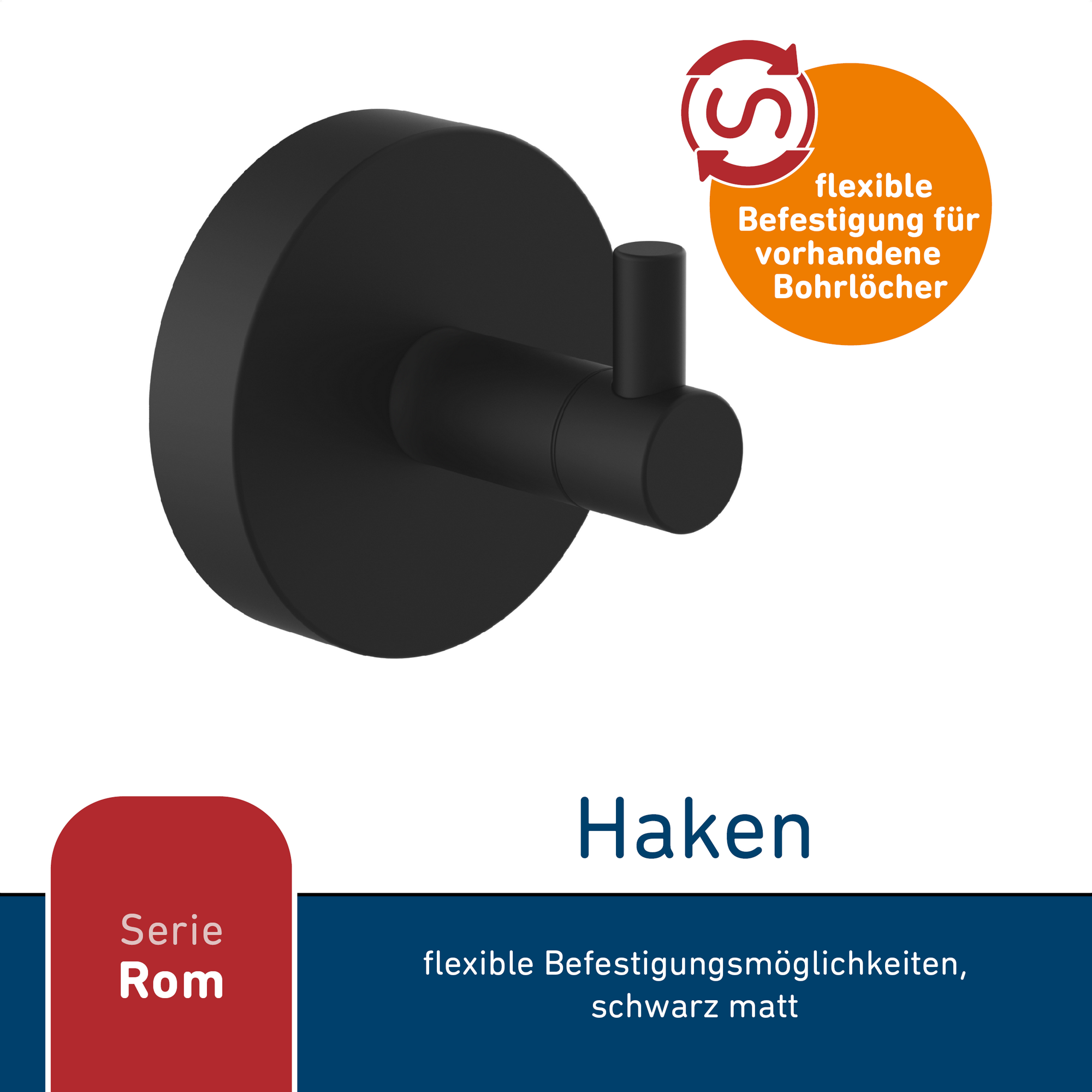 Haken 'Rom' schwarz rund + product picture