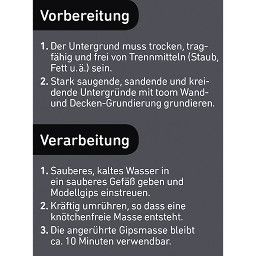 Anleitung zur Verarbeitung von toom Modellgips