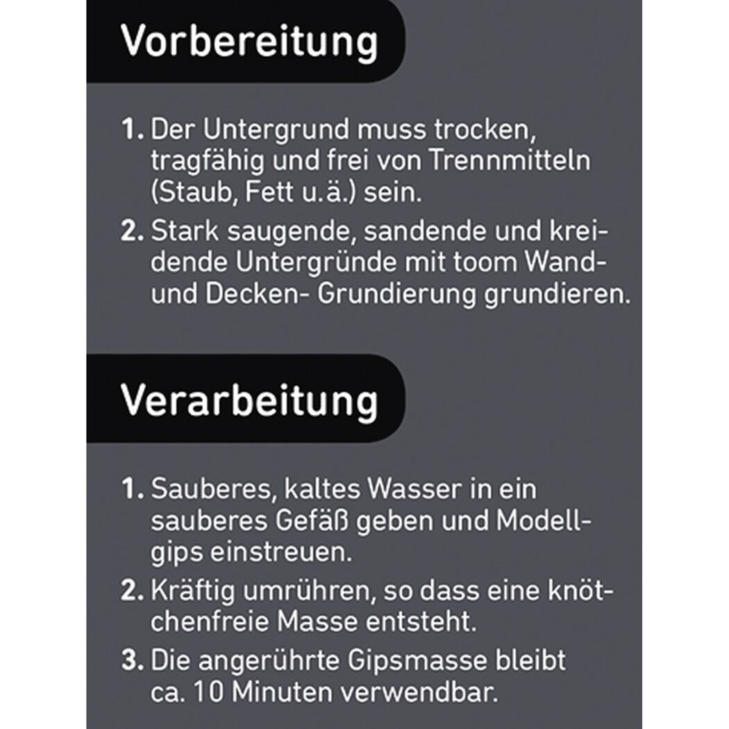 Anleitung zur Verarbeitung von toom Modellgips