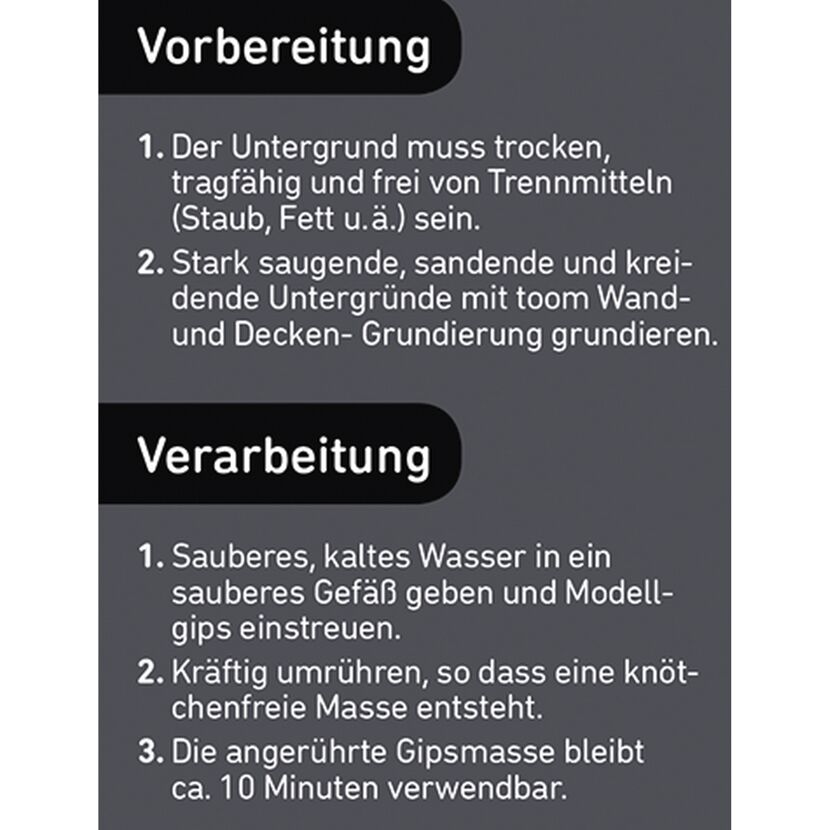 Anleitung zur Verarbeitung von toom Modellgips
