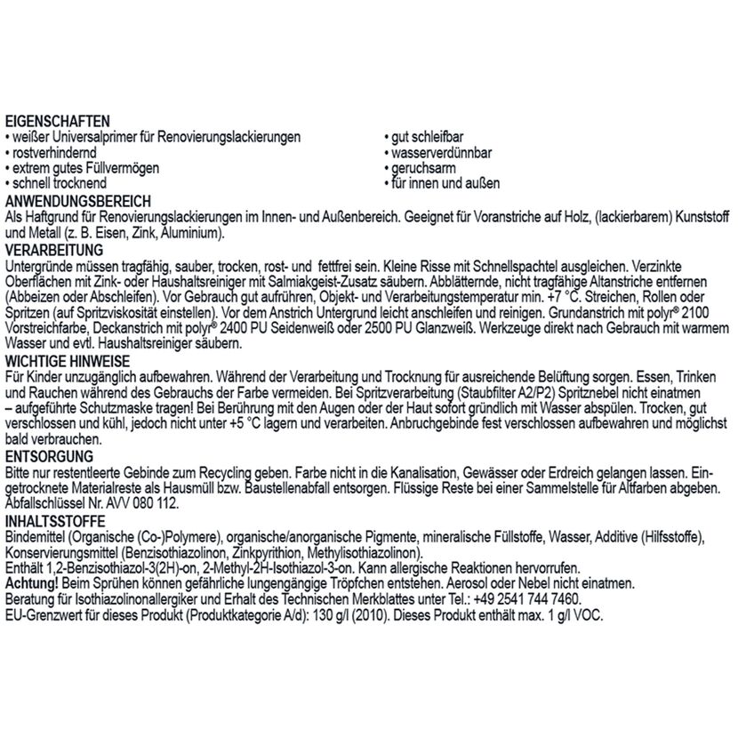Weißer Universalprimer für Renovierungslackierungen