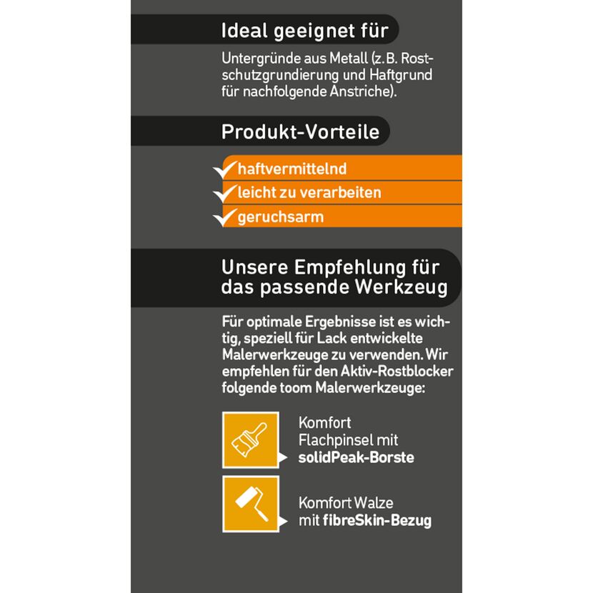 Pinsel und Farbrolle für Aktiv-Rostblocker