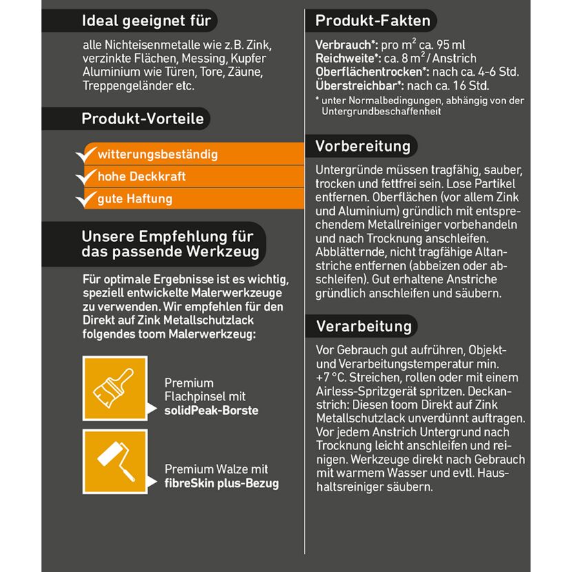 Pinsel und Farbrolle für Direkt auf Zink Metallschutzlack