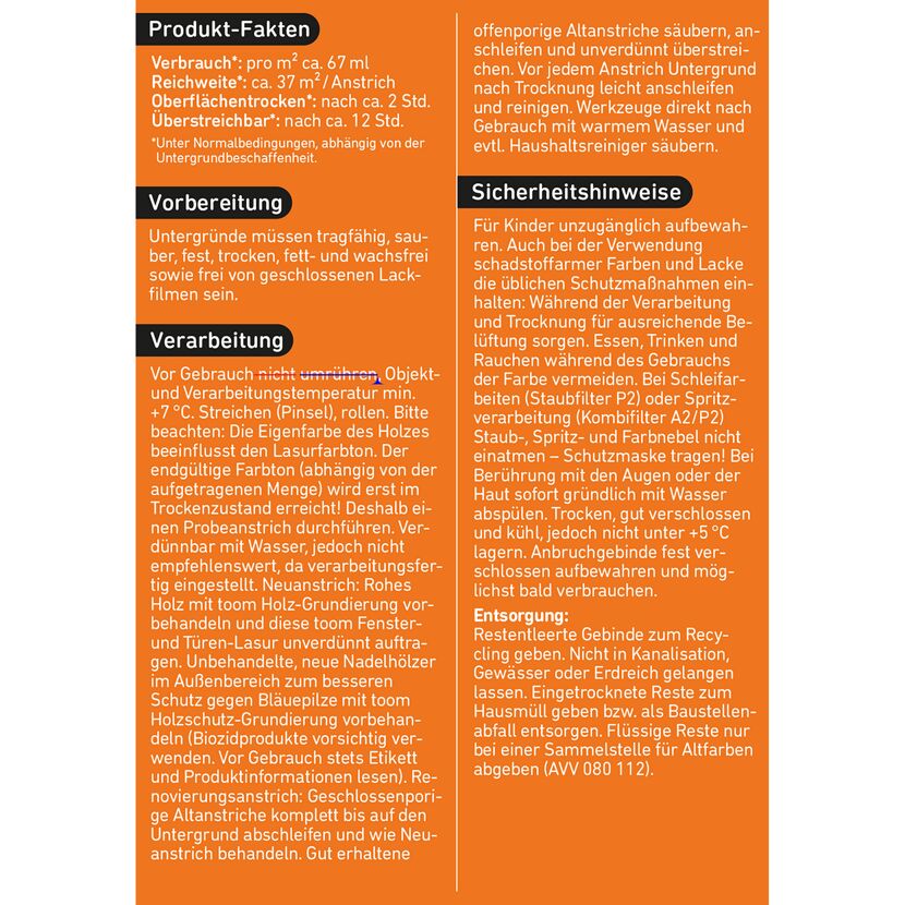 Produktinformation Fenster- und Türen-Lasur