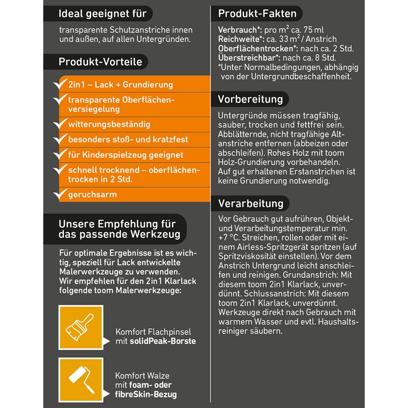 2in1 Klarlack Produktinformation