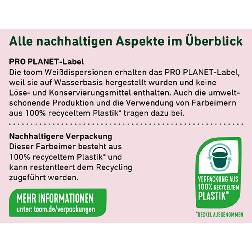 Nachhaltigkeit bei toom: Farbeimer aus 100% recyceltem Plastik.