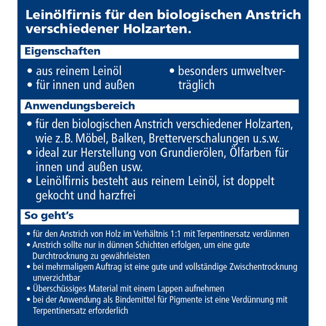 Leinölfirnis für den biologischen Anstrich verschiedener Holzarten