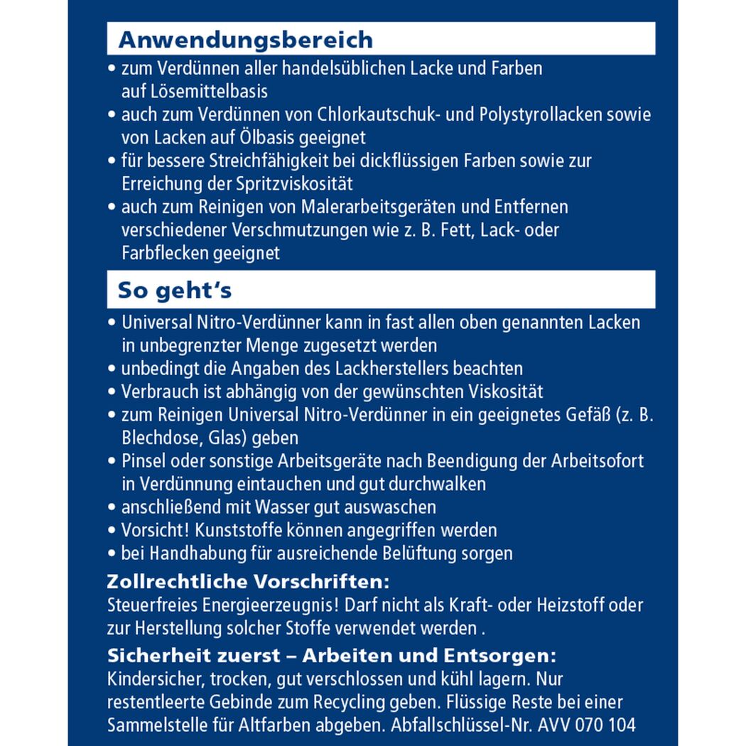 Anwendungsbereich und Gebrauchsanweisung von Universal Nitro-Verdünner