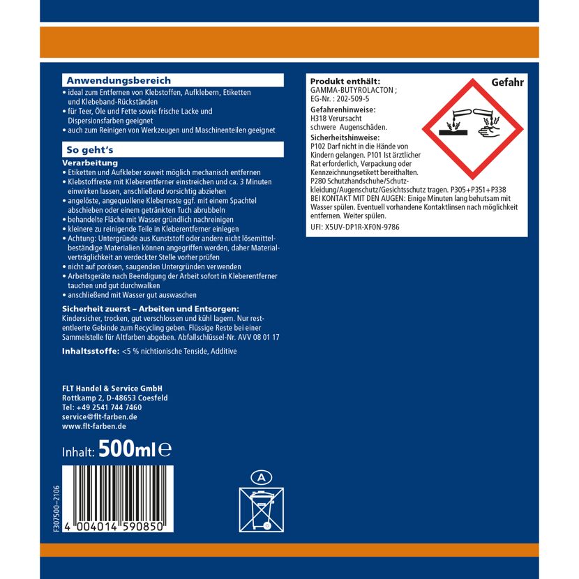 FLT Kleberentferner 500 ml Flasche