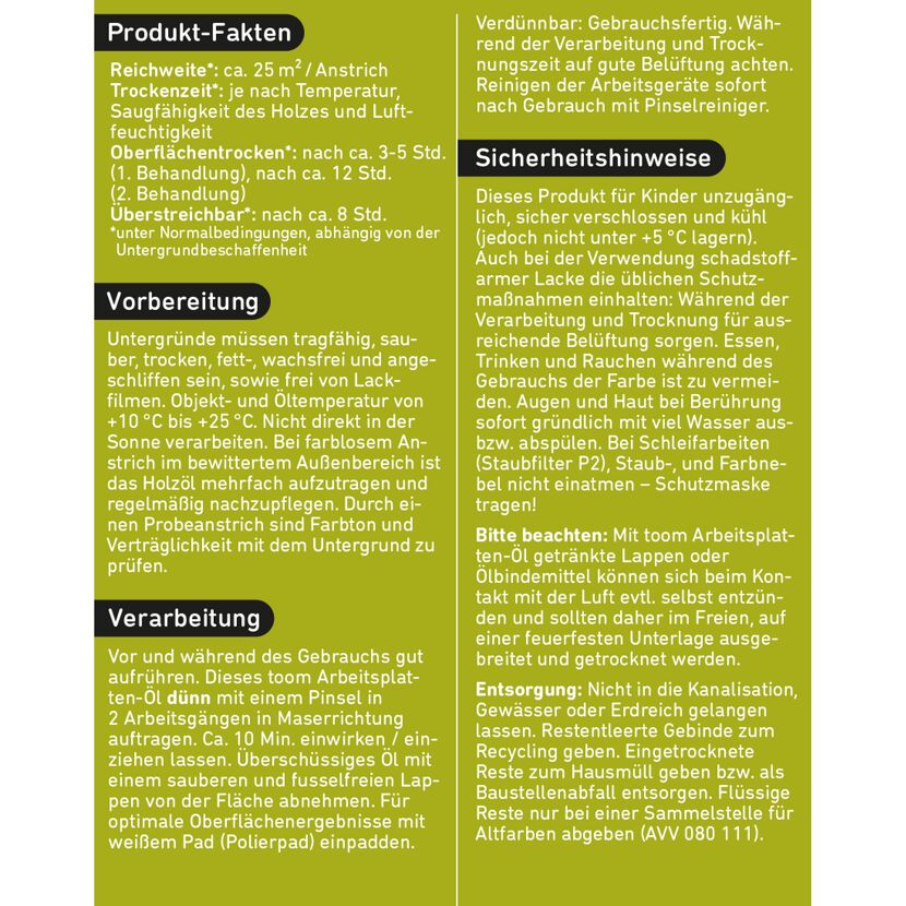 Produktinformation toom Arbeitsplatten-Öl farblos
