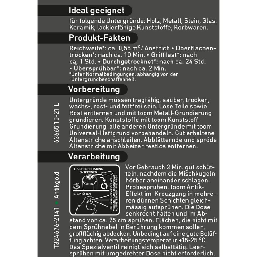Antiksprühlack gold, Anleitung