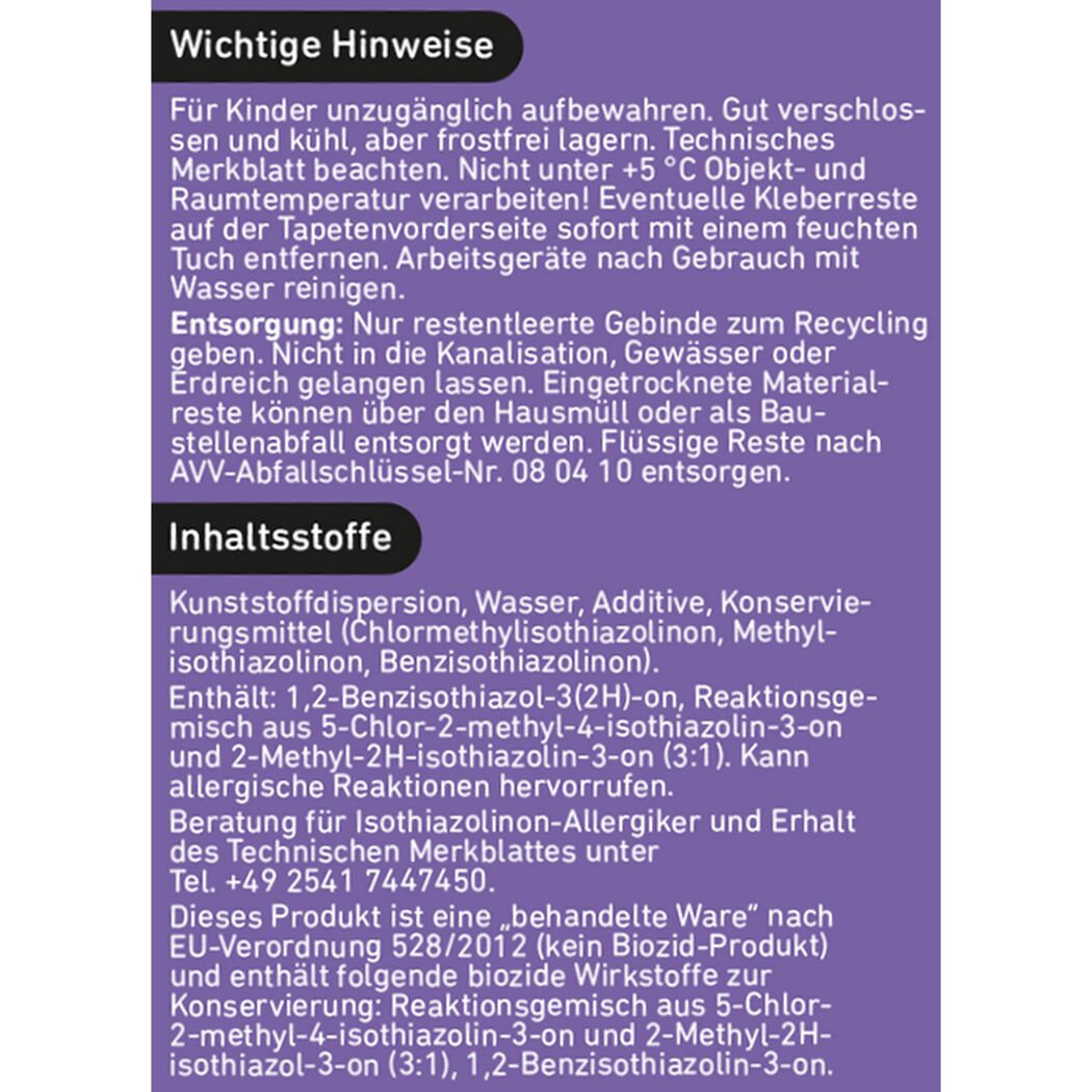 Wichtige Hinweise und Inhaltsstoffe von Wandbelags- und Bordürenkleber
