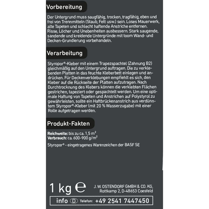 Produktinformation Styroporkleber