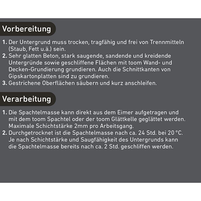 Anleitung zur Vorbereitung und Verarbeitung von Spachtelmasse.