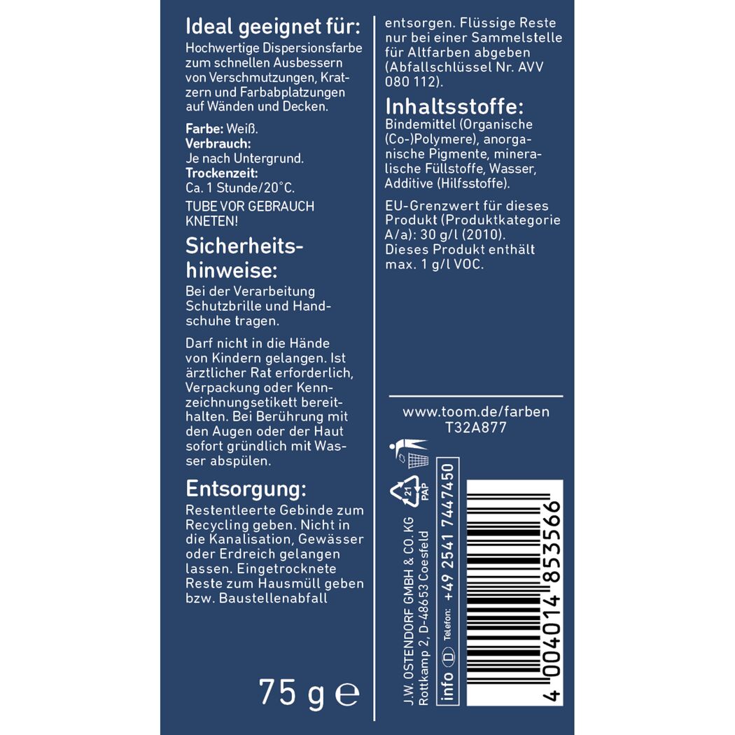 Tube mit 75 g Komfortweiß von toom