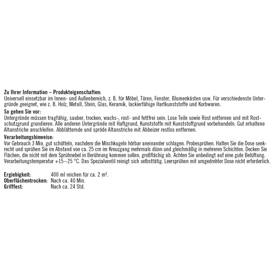 Produkteigenschaften und Verarbeitungshinweise für Sprühlack