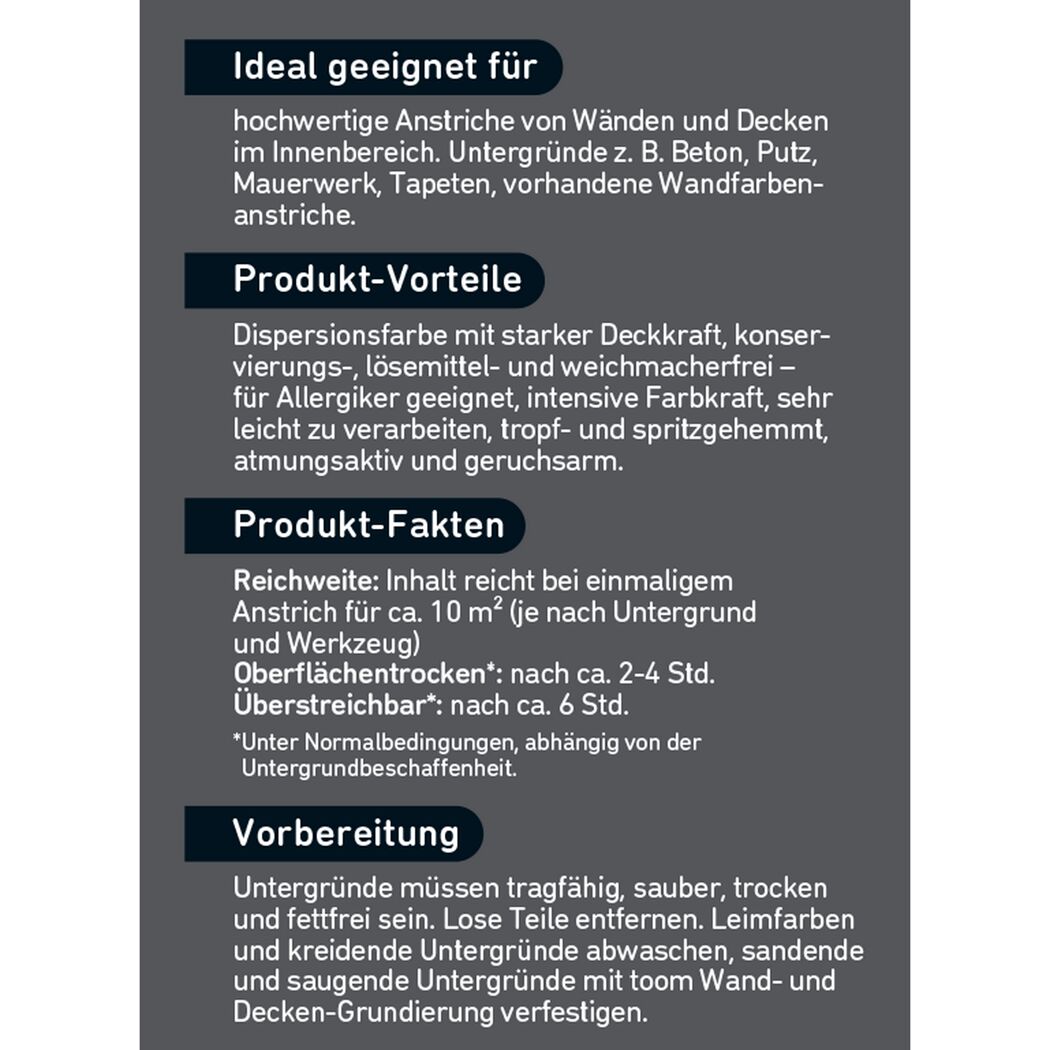 Produktbeschreibung für Wand- und Deckenfarbe