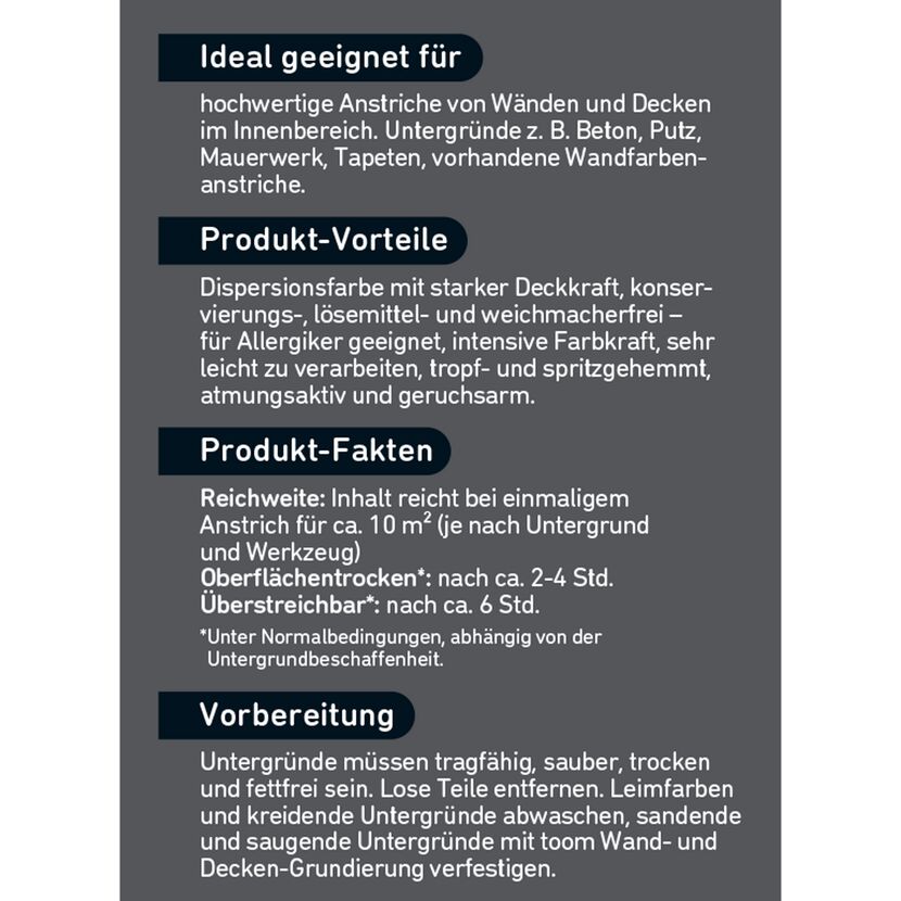 Produktbeschreibung für Wand- und Deckenfarbe