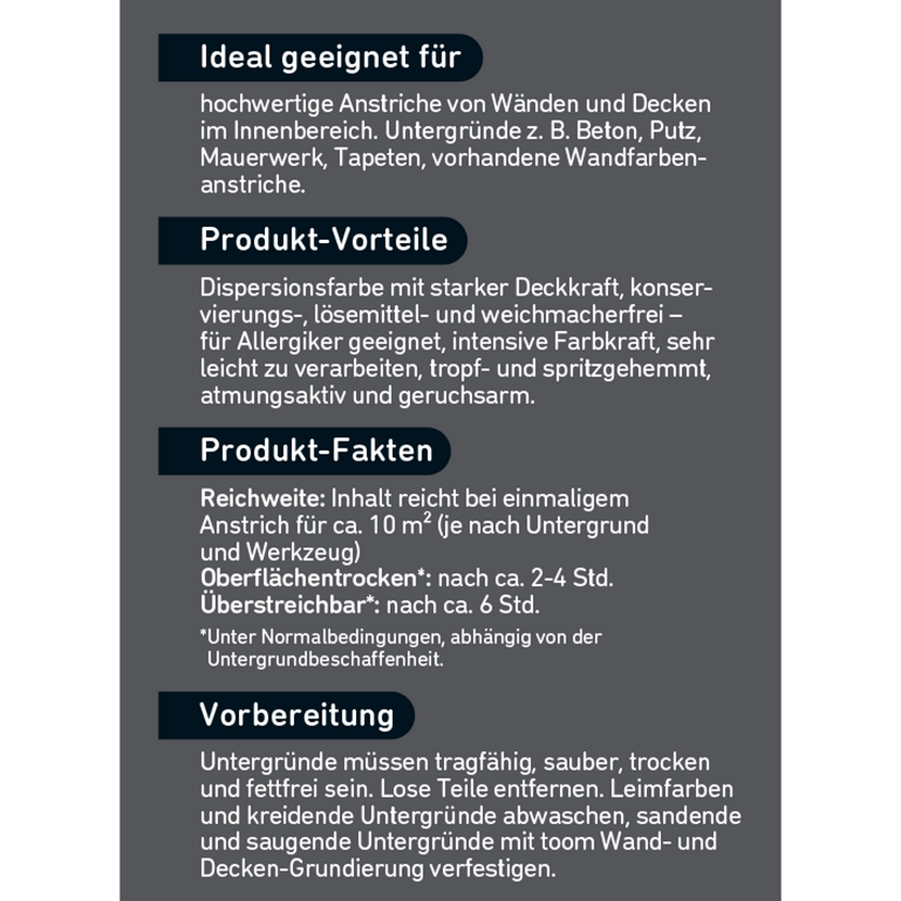 Produktbeschreibung für Wand- und Deckenfarbe