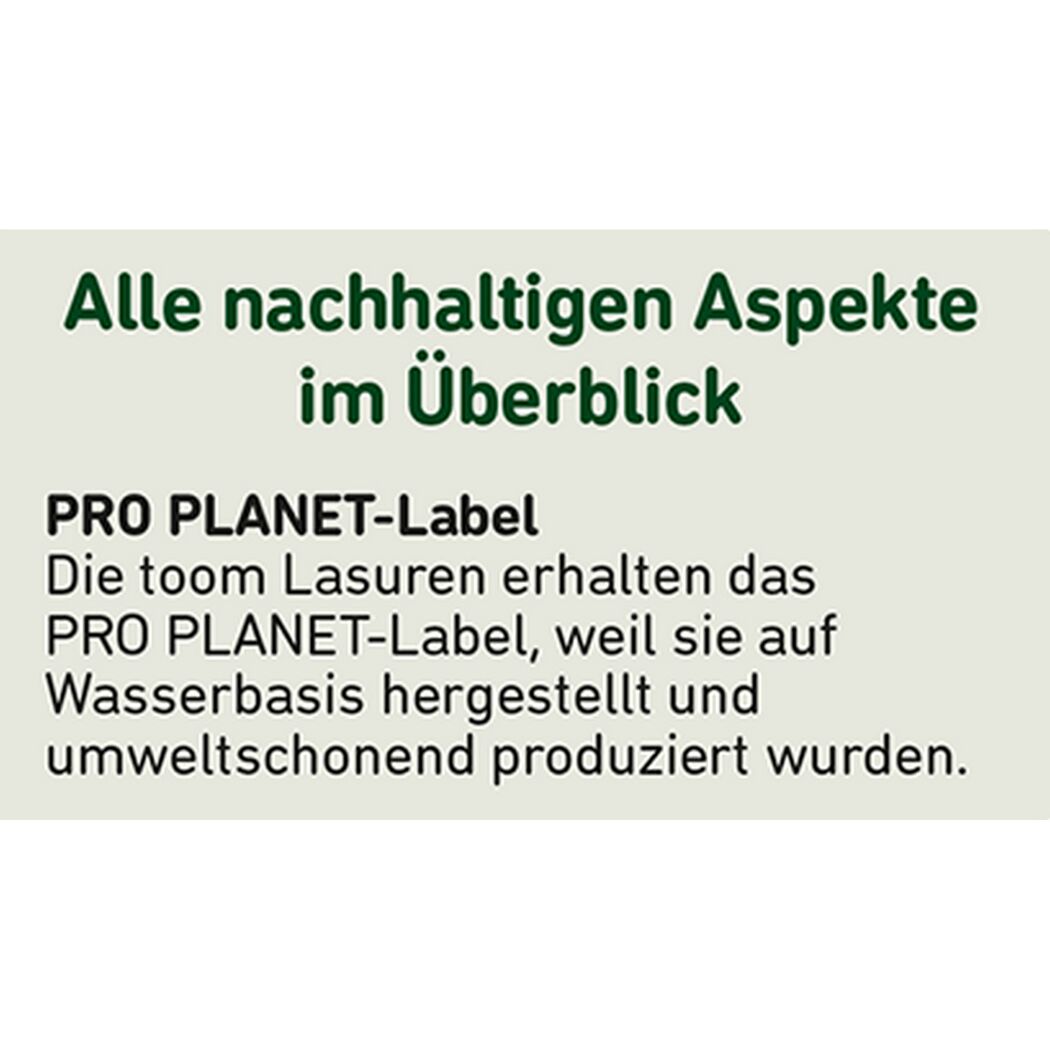 PRO PLANET-Label für toom Lasuren auf Wasserbasis