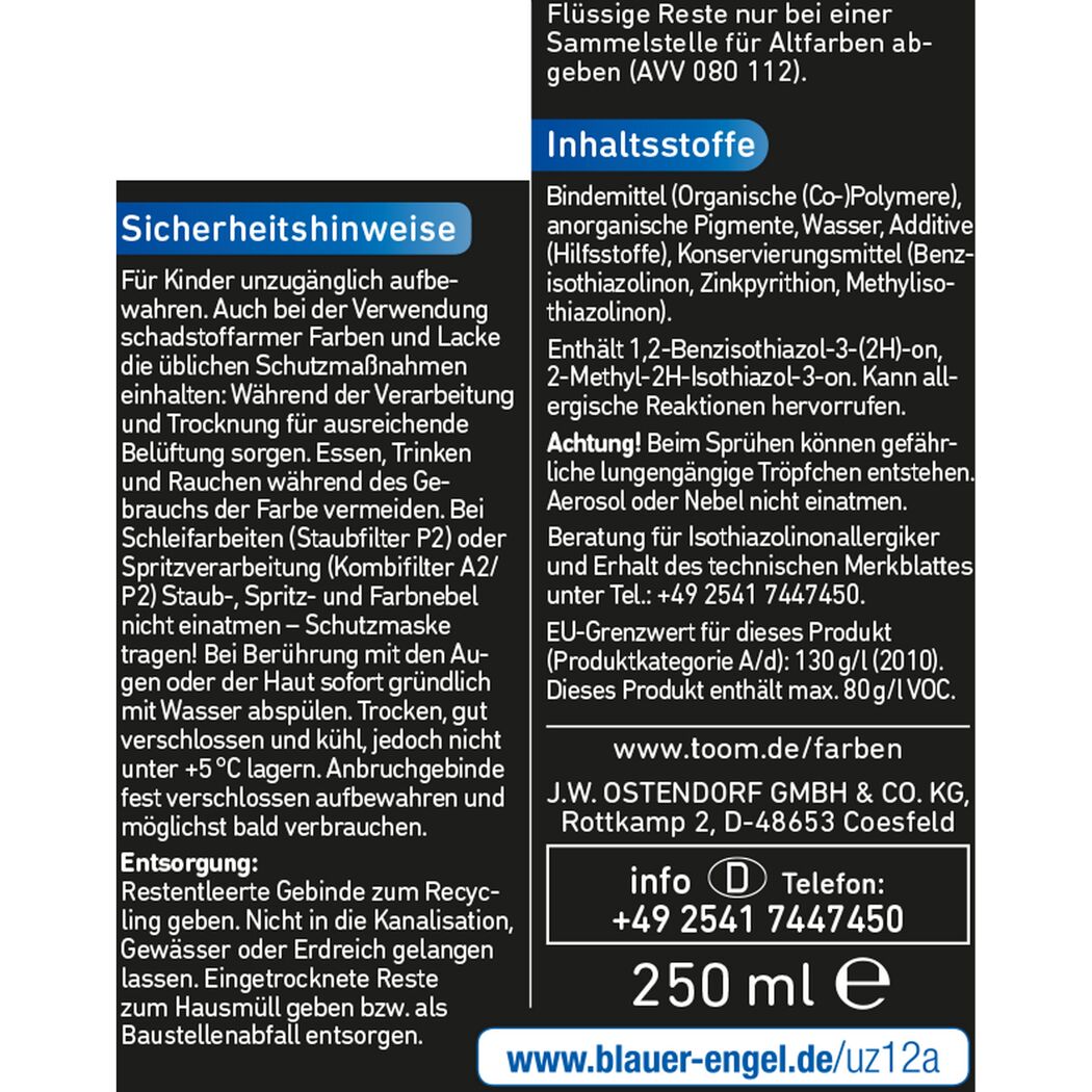 Sicherheitshinweise und Inhaltsstoffe Premium Weisslack