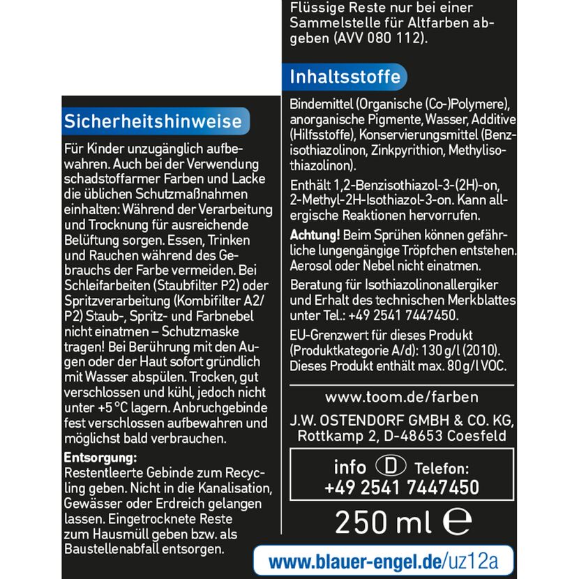 Sicherheitshinweise und Inhaltsstoffe Premium Weisslack