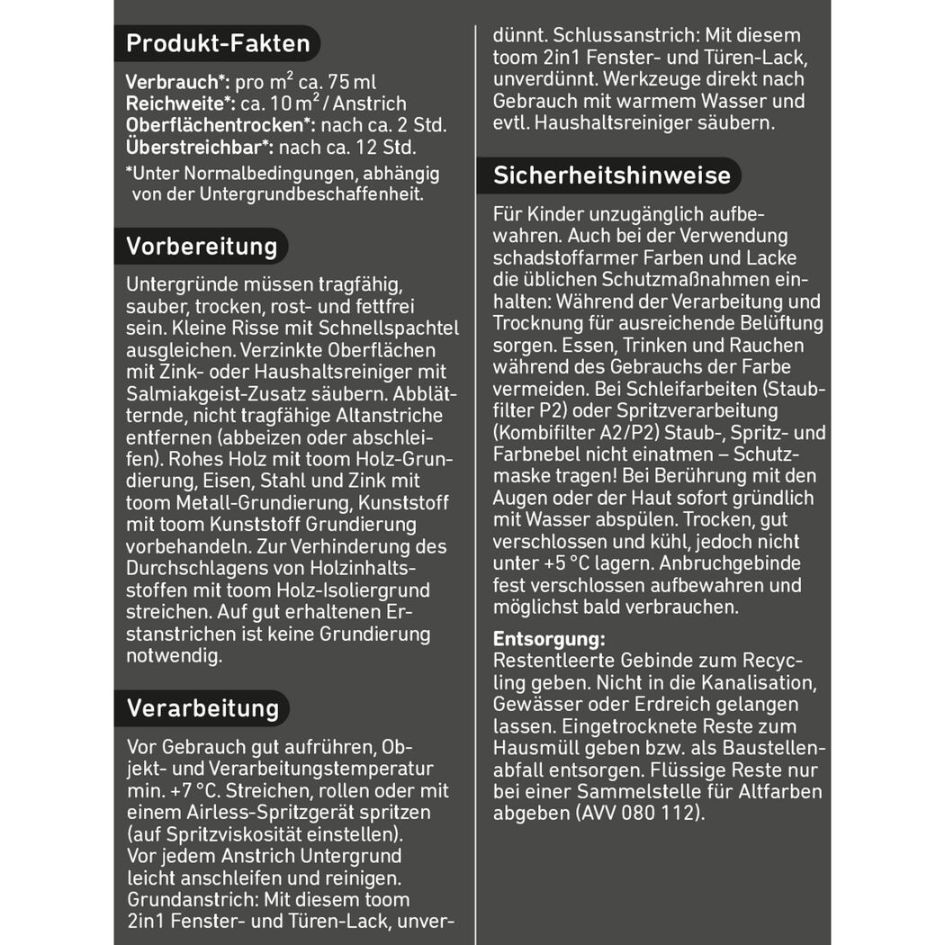 Produktinformation toom 2in1 Fenster- und Türen-Lack