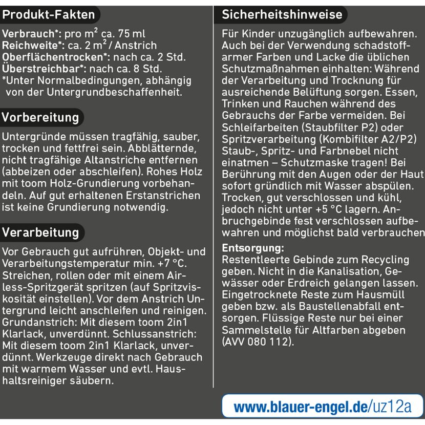 Produktinformation und Sicherheitshinweise 2in1 Klarlack