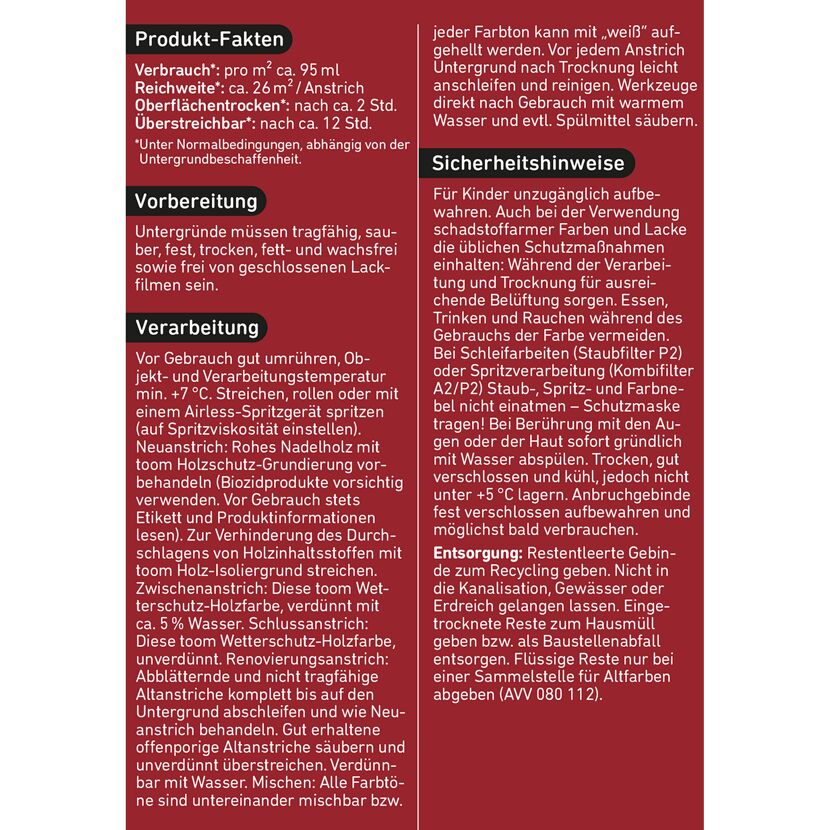 Produktinformation für Wetterschutz-Holzfarbe