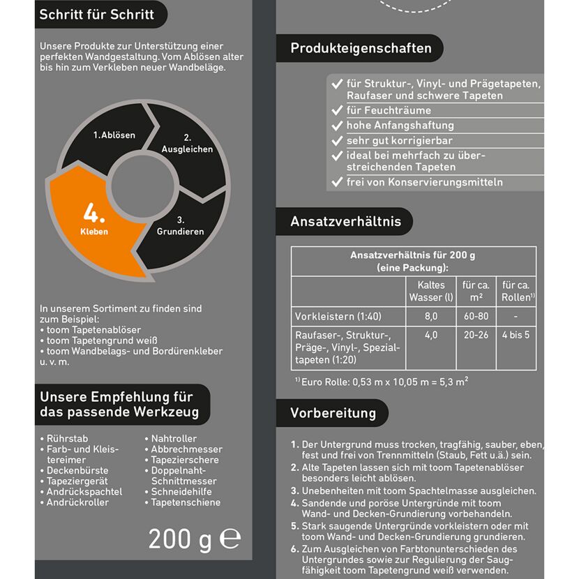 Anleitung und benötigtes Werkzeug zum Tapezieren.