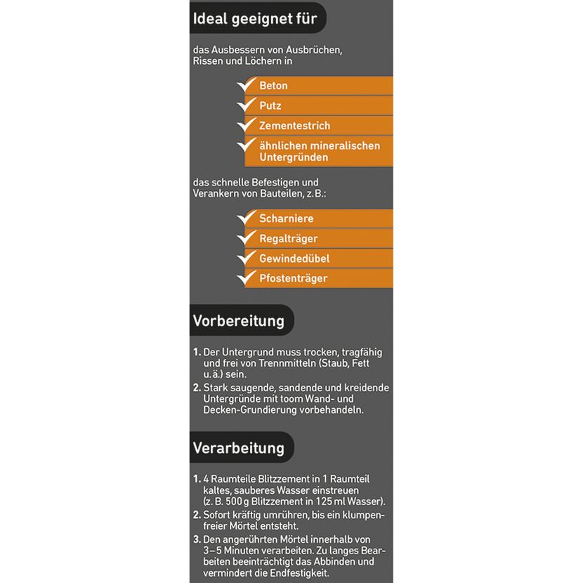 Anleitung zur Verarbeitung von Blitzzement