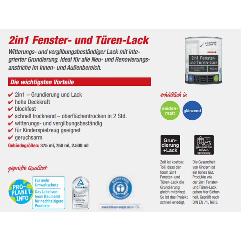 2in1 Fenster- und Türen-Lack, 750 ml Dose