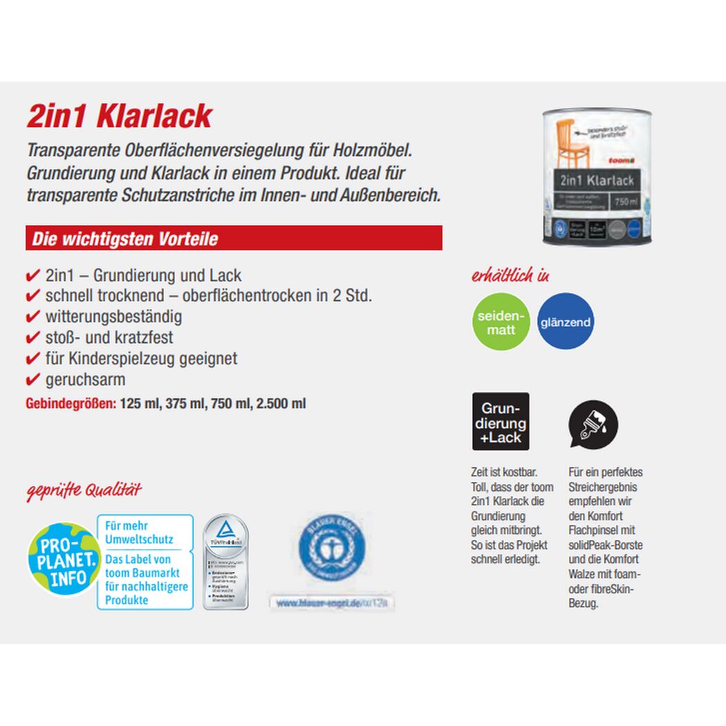 2in1 Klarlack transparent glänzend 750 ml