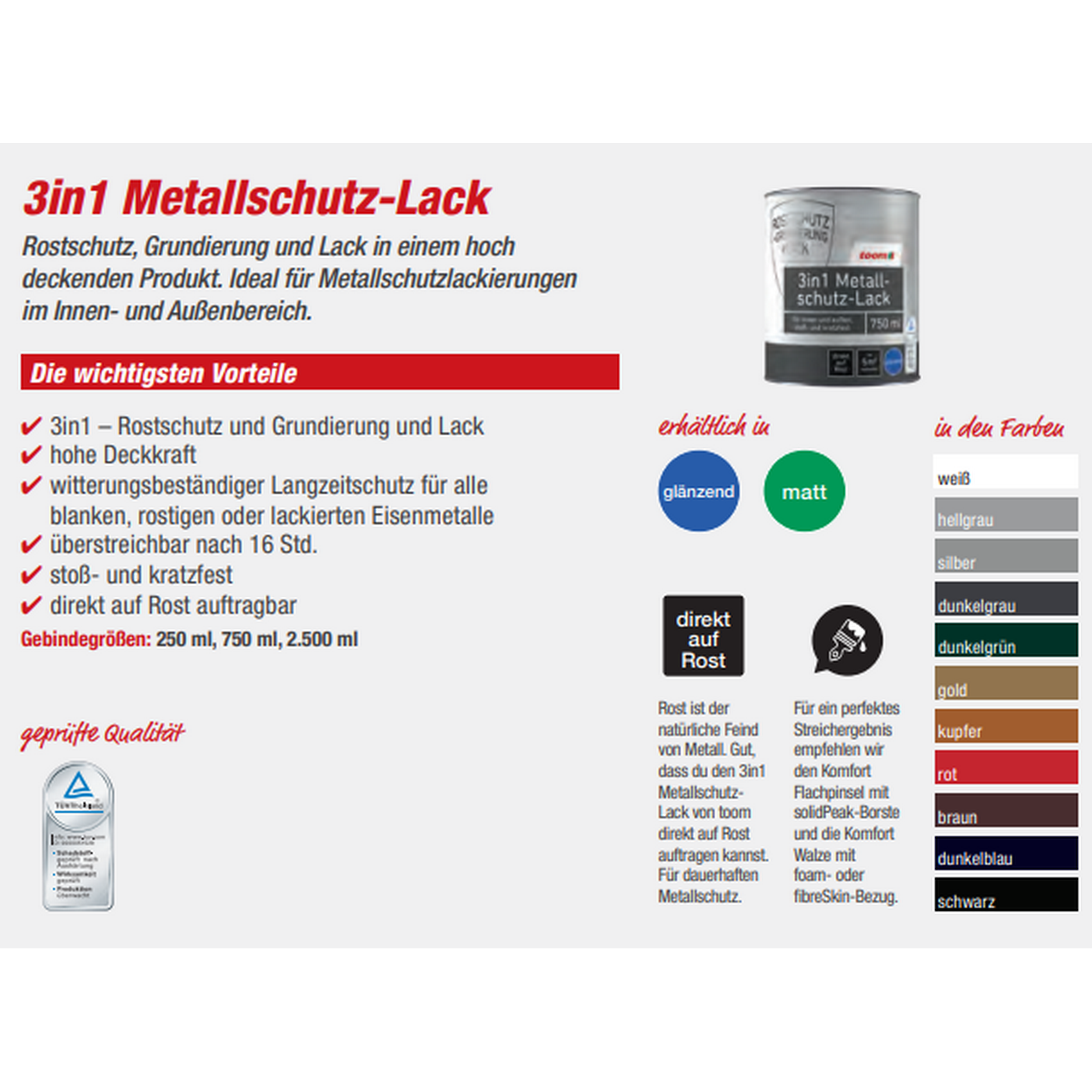 3in1 Metallschutzlack grau matt 250 ml + product picture