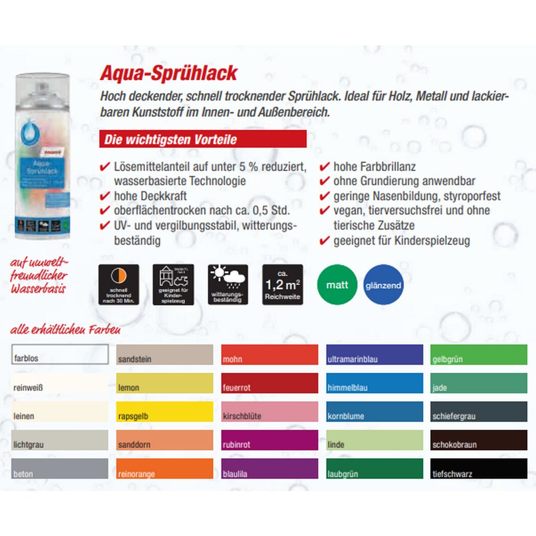 Aqua-Sprühlack in verschiedenen Farben