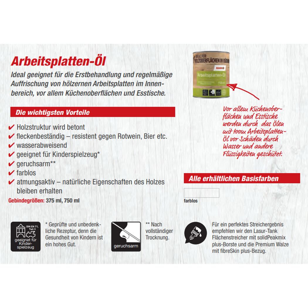 Holzöl Arbeitsplatte transparent 375 ml