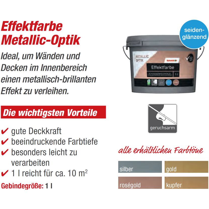 Effektfarbe Metallic-Optik silber, gold, roségold, kupfer