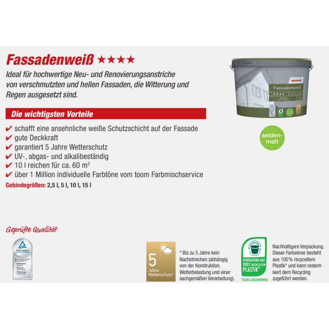 Fassadenweiß seidenmatt 5 l
