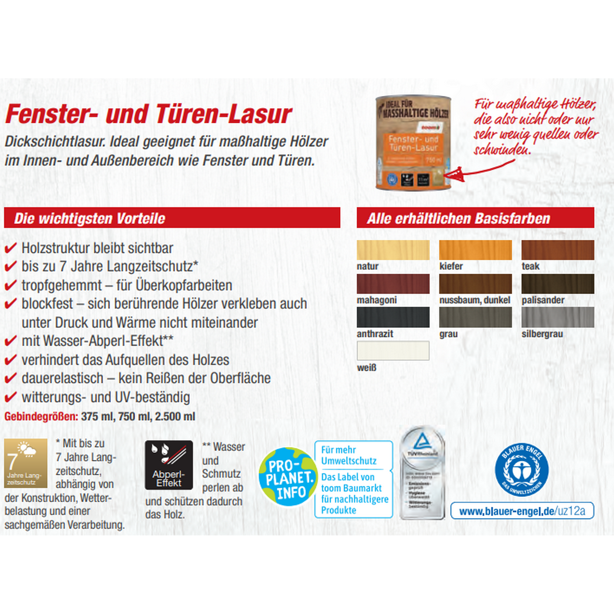 Fenster- und Türen-Lasur 'Natur' beige 750 ml + product picture