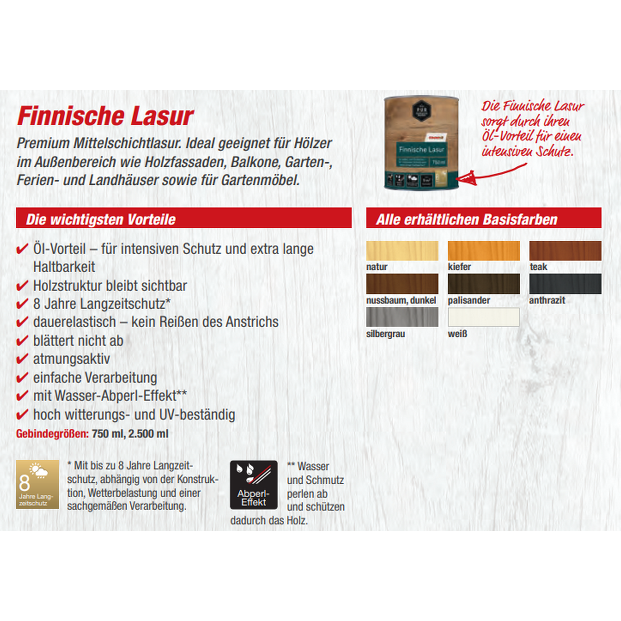 Finnische Lasur palisanderfarben 750 ml + product picture